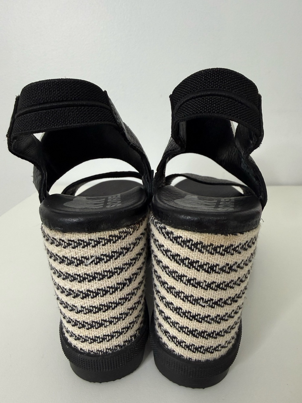Sorel Joanie II Slingback Platform Wedge Leather Sandals Black Cream Women 7.5 - Picture 6 of 16